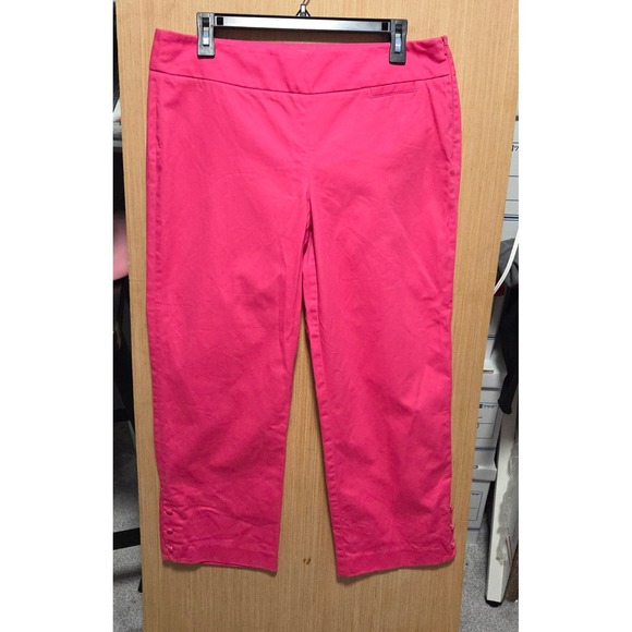 Lilly‎ Pulitzer Size 10 Cropped Pants Palm Beach Fit Pink Button Hem Side Zip - Picture 1 of 6
